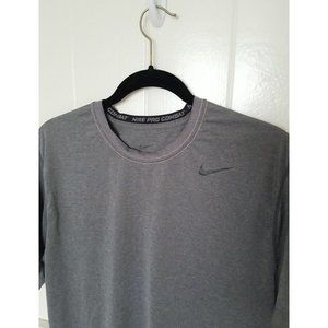 NIKE PRO COMBAT Fitted Mens S/S Dri Fit Shirt L Gray